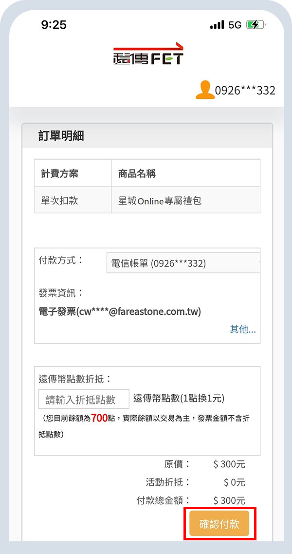 確認付款資訊